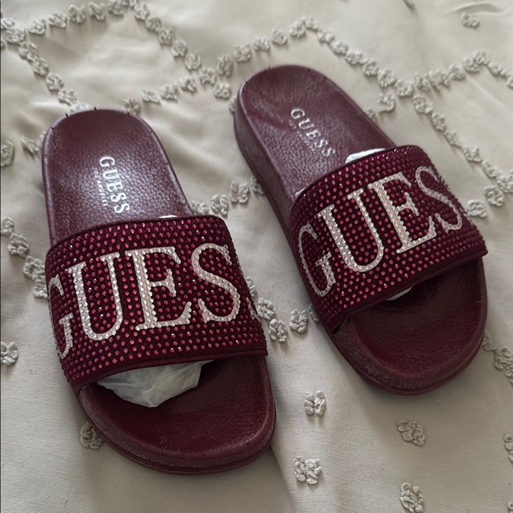 Guess Maroon Slides with Sparkling Accents